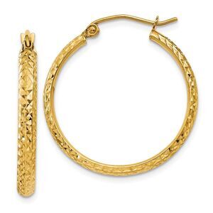 2.8mm, 14k Yellow Gold Diamond-cut Hoops, 25mm (1 Inch)